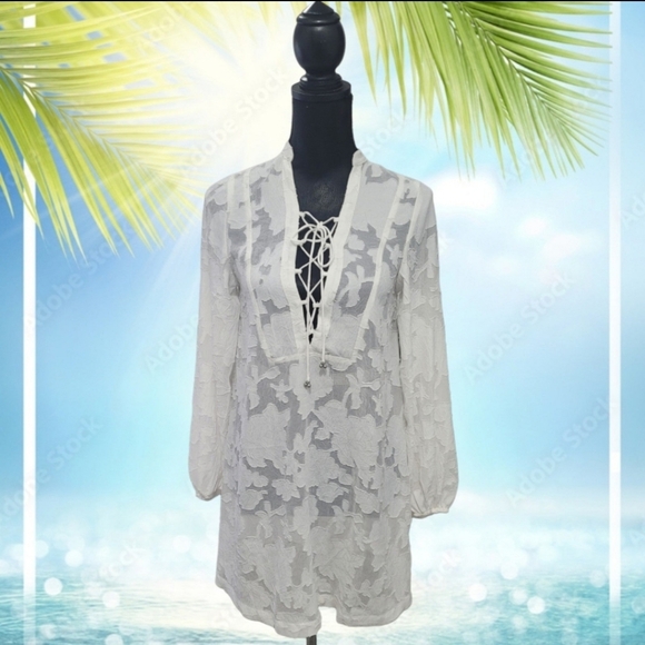 H&M Floral Jacquard Off-white Ladies Beach Dress - Picture 2 of 11